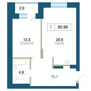 1-к квартира, строящийся дом, 51м2, 3/24 этаж