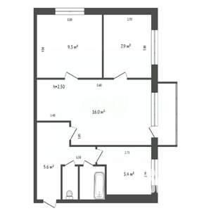 3-к квартира, вторичка, 48м2, 2/5 этаж