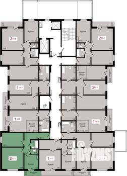 2-к квартира, строящийся дом, 54м2, 16/17 этаж