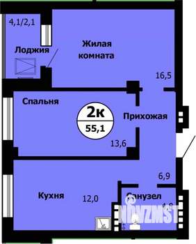 2-к квартира, строящийся дом, 56м2, 19/24 этаж