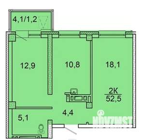 2-к квартира, строящийся дом, 52м2, 8/24 этаж