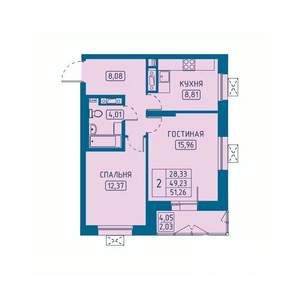 2-к квартира, вторичка, 51м2, 4/20 этаж