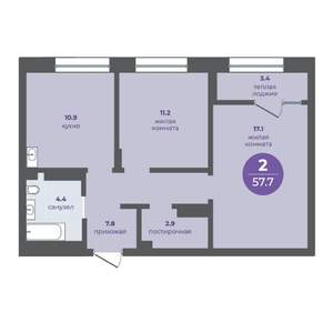 2-к квартира, вторичка, 54м2, 3/11 этаж