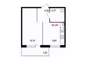 1-к квартира, вторичка, 36м2, 15/18 этаж