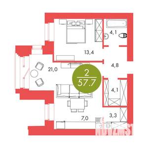 2-к квартира, вторичка, 58м2, 2/17 этаж