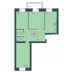 3-к квартира, строящийся дом, 78м2, 7/9 этаж