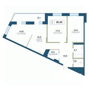 3-к квартира, вторичка, 91м2, 6/24 этаж