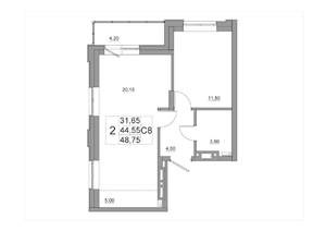 2-к квартира, строящийся дом, 49м2, 1/17 этаж