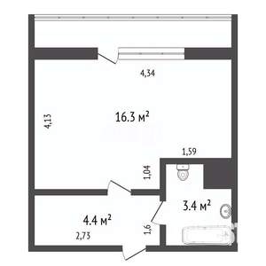 Студия квартира, вторичка, 24м2, 4/16 этаж