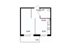 1-к квартира, вторичка, 36м2, 7/18 этаж