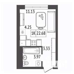 1-к квартира, вторичка, 23м2, 13/17 этаж