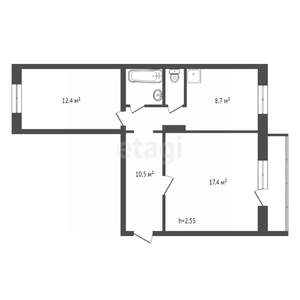 2-к квартира, вторичка, 53м2, 5/5 этаж