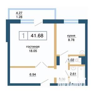 1-к квартира, вторичка, 42м2, 17/17 этаж