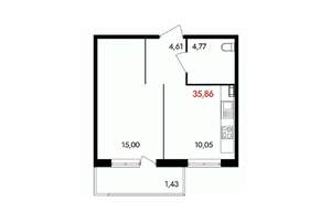 1-к квартира, вторичка, 36м2, 16/18 этаж