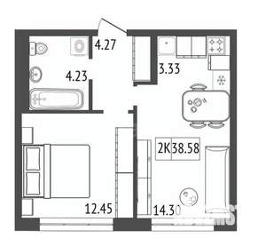 2-к квартира, вторичка, 39м2, 13/17 этаж