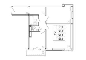 2-к квартира, вторичка, 55м2, 1/17 этаж