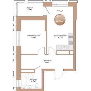 1-к квартира, строящийся дом, 45м2, 3/24 этаж