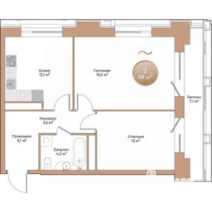 2-к квартира, вторичка, 58м2, 3/24 этаж