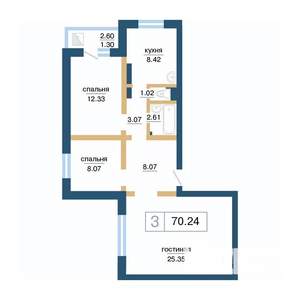 3-к квартира, вторичка, 70м2, 6/17 этаж