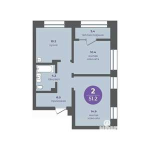 2-к квартира, вторичка, 51м2, 1/24 этаж