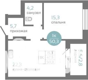 1-к квартира, строящийся дом, 50м2, 10/19 этаж