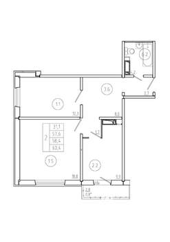 2-к квартира, строящийся дом, 58м2, 9/17 этаж