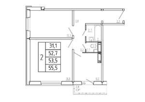 2-к квартира, вторичка, 54м2, 5/17 этаж