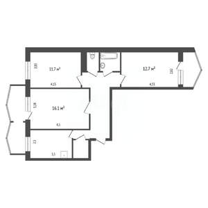 3-к квартира, вторичка, 72м2, 9/9 этаж