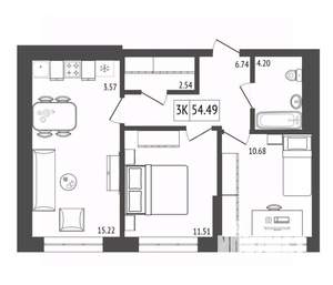 3-к квартира, вторичка, 54м2, 17/17 этаж
