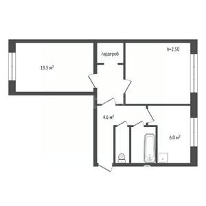 2-к квартира, вторичка, 43м2, 1/5 этаж