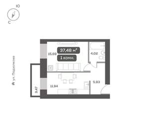 1-к квартира, вторичка, 37м2, 15/16 этаж