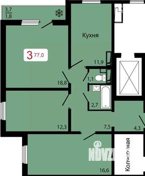 3-к квартира, строящийся дом, 77м2, 11/17 этаж
