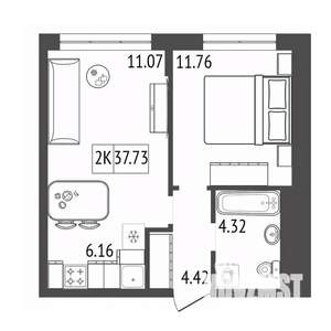 2-к квартира, строящийся дом, 38м2, 7/17 этаж