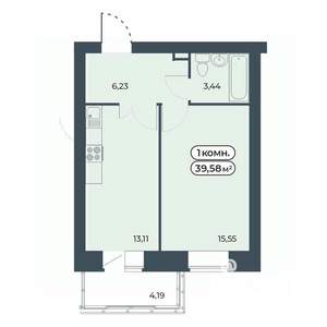 1-к квартира, строящийся дом, 40м2, 1/9 этаж