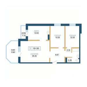 3-к квартира, вторичка, 82м2, 7/17 этаж