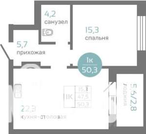1-к квартира, вторичка, 50м2, 6/19 этаж