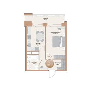 1-к квартира, вторичка, 38м2, 4/24 этаж