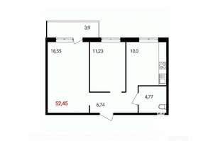2-к квартира, вторичка, 52м2, 10/18 этаж