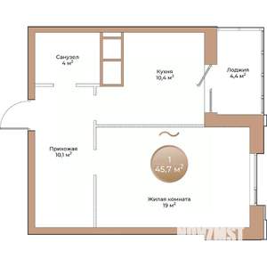 1-к квартира, вторичка, 46м2, 2/24 этаж