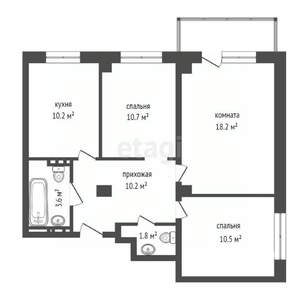 3-к квартира, вторичка, 66м2, 6/24 этаж