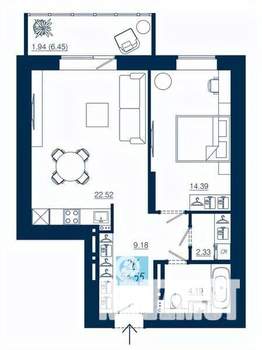 2-к квартира, вторичка, 55м2, 18/19 этаж