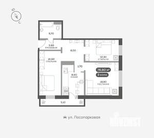 3-к квартира, вторичка, 77м2, 15/17 этаж