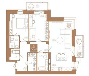 3-к квартира, строящийся дом, 84м2, 6/23 этаж