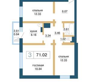 3-к квартира, вторичка, 71м2, 10/17 этаж