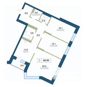 3-к квартира, вторичка, 89м2, 7/24 этаж