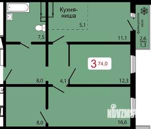 3-к квартира, строящийся дом, 74м2, 11/17 этаж