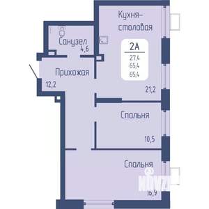 2-к квартира, вторичка, 65м2, 1/21 этаж