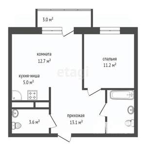 2-к квартира, сданный дом, 48м2, 3/17 этаж