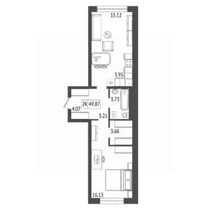 2-к квартира, вторичка, 50м2, 5/17 этаж