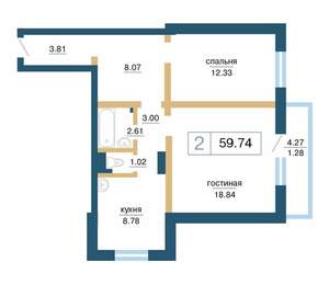 2-к квартира, вторичка, 60м2, 4/17 этаж